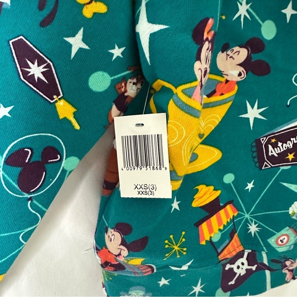 [KID] DISNEY Teal Pattern Hoodie 3T NWT Cotton Blend - Picture 4 of 7